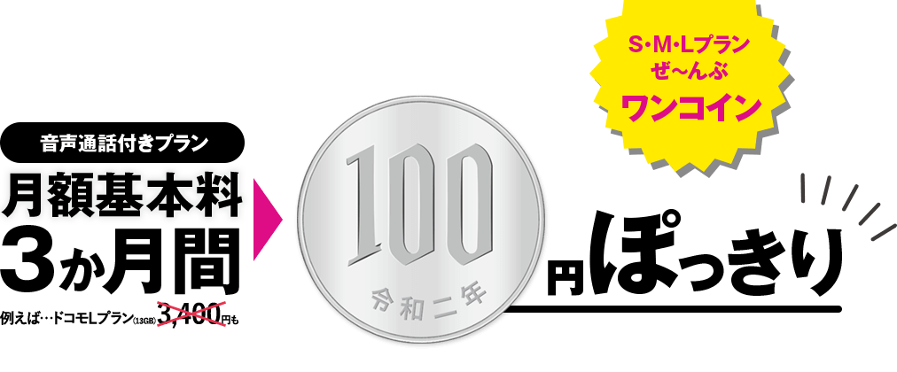 画像：nuroモバイル「月額基本料金3か月間100円キャンペーン」